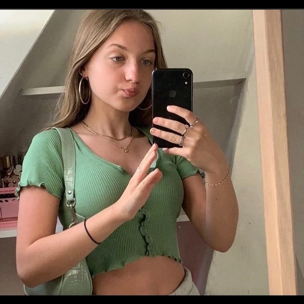 Boutique Green Ruffle top